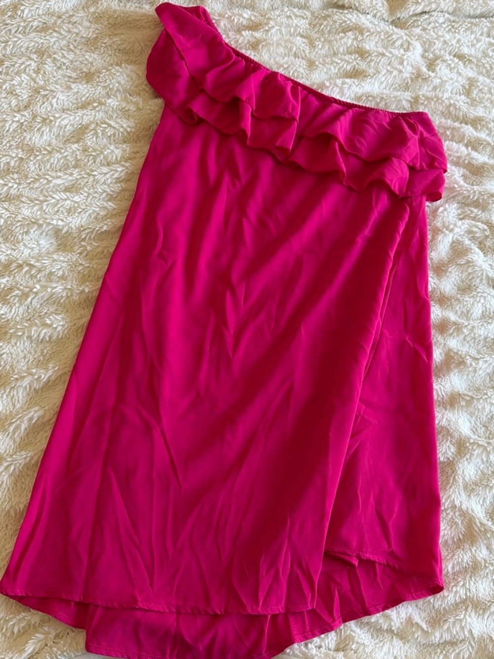 One-Shoulder Ruffled Pink Women's Skirt